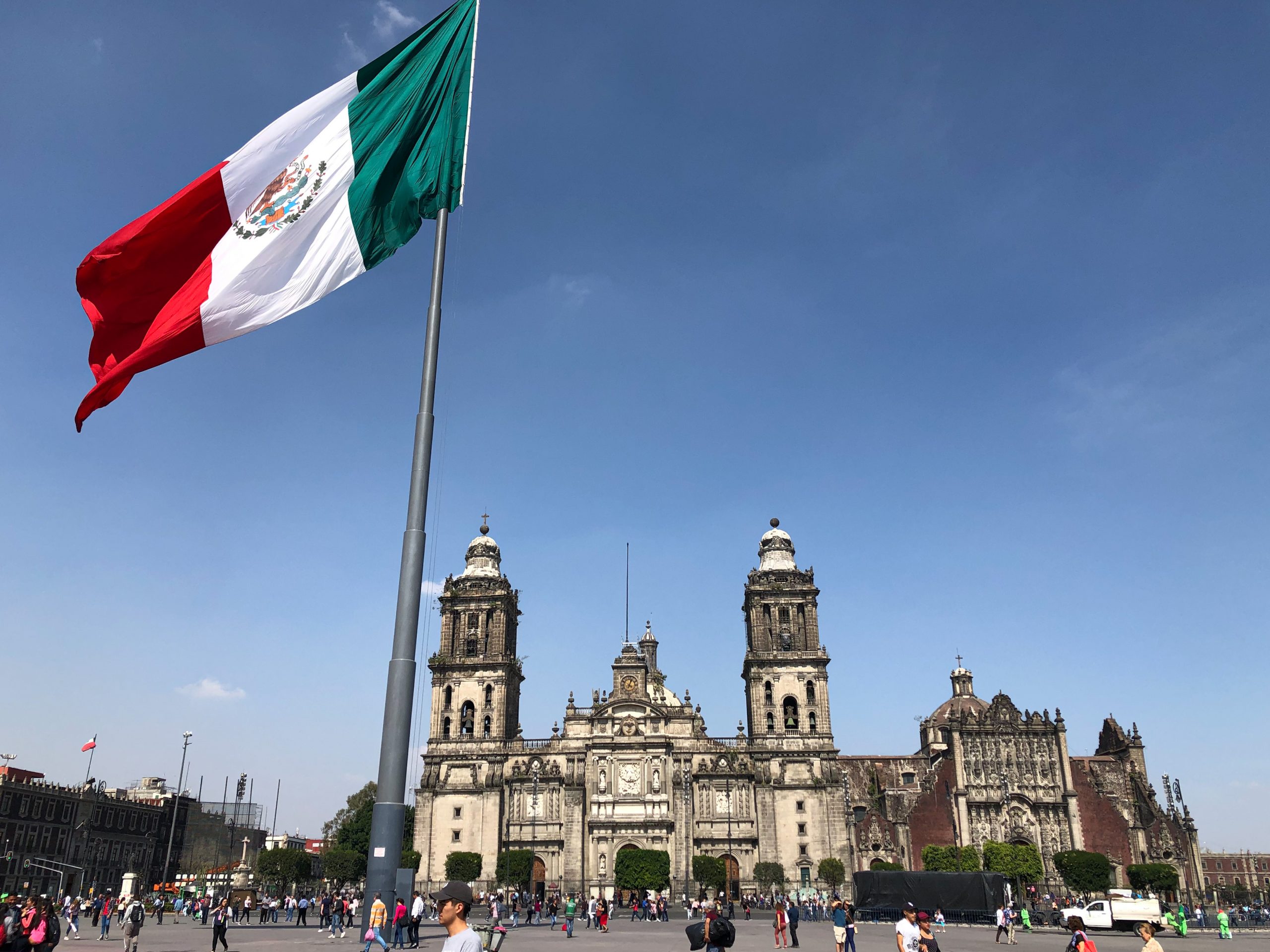 Mexico City zocalo with Mexican flag