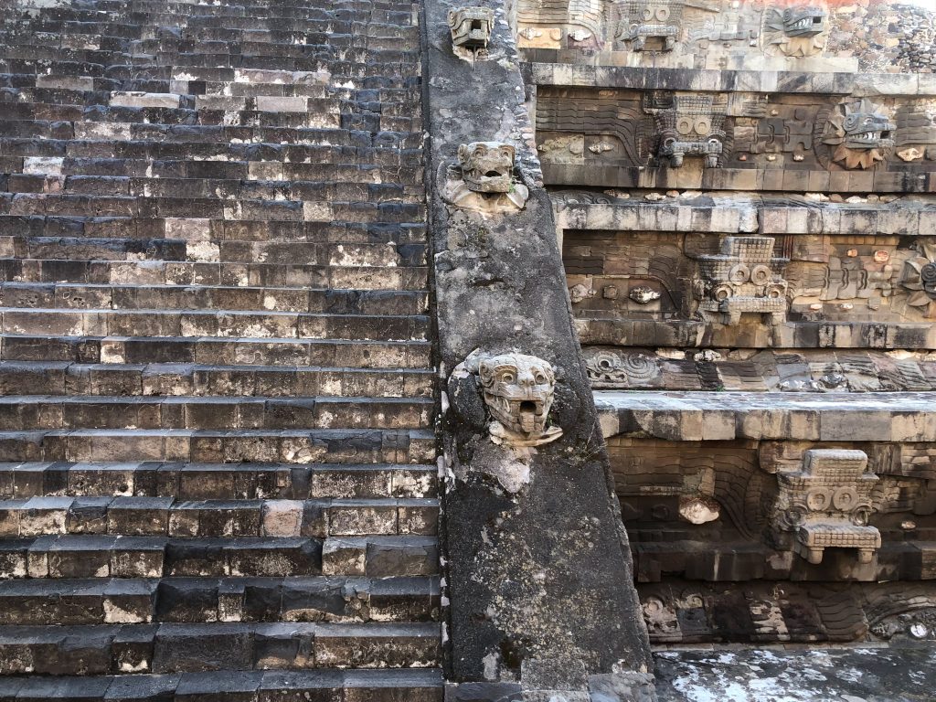 Stairs on the temple of the feathered serpent in Teotihuacán